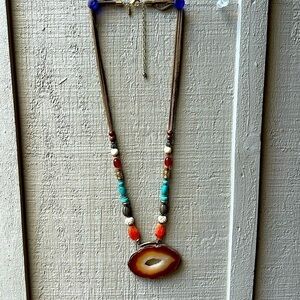 Chicos Necklace faux agate beaded southwestern style cowgirl rockabilly 5468 W